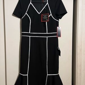 NWT Focus By Shani Black Midi Dress with White Trim‎ size 6